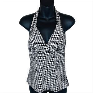 Speedo Black & White Halter Swimsuit Top Tankini Size 8 Swim Top Bathing Suit